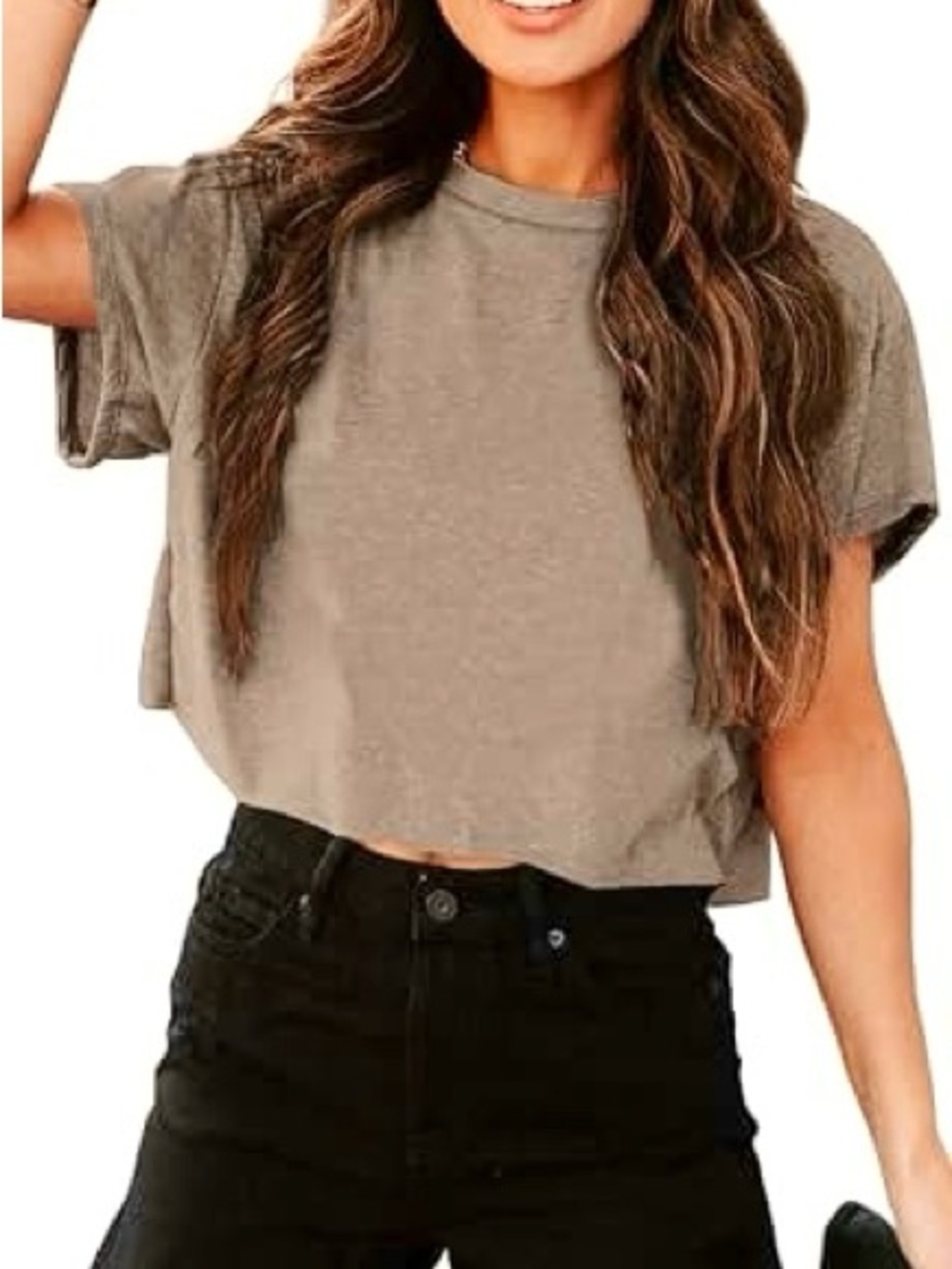 NWT Women's Textured Boxy Crop Tee in Tan